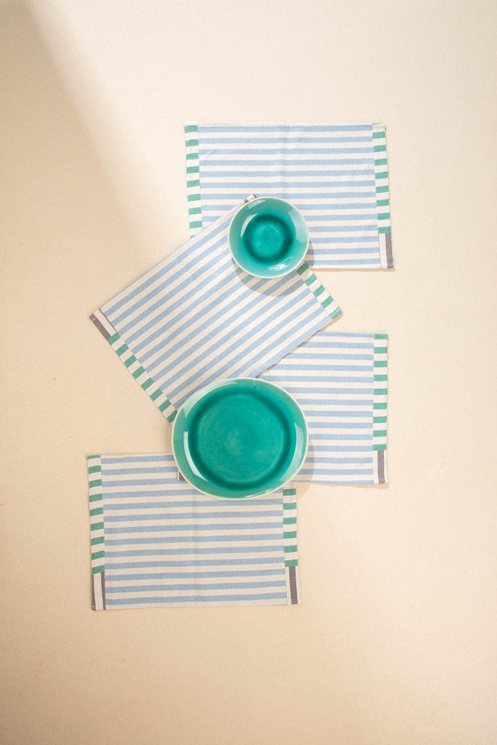 TABLE MATS Stripe Fields  Water Blue Table Mat (Set Of 4)