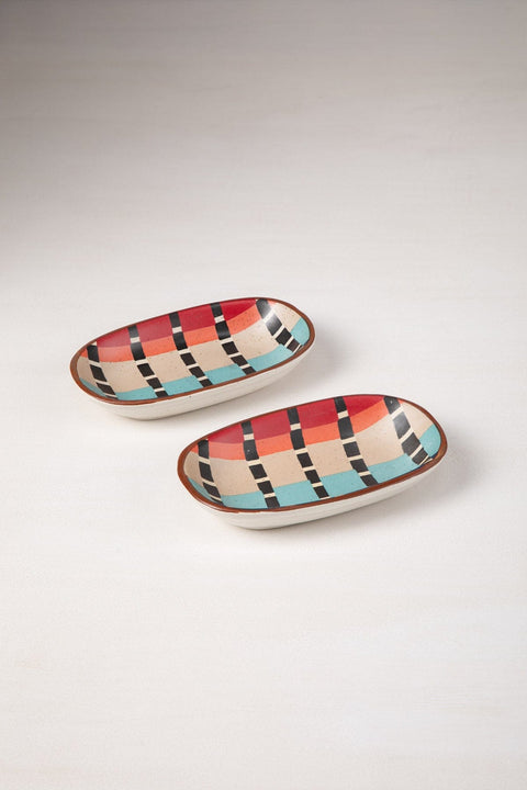 DINING ACCESSORIES Striper  Ceramic Rectangle Palette (Set Of 2)