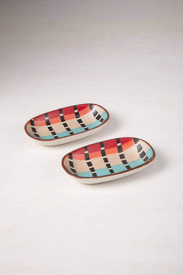 DINING ACCESSORIES Striper  Ceramic Rectangle Palette (Set Of 2)