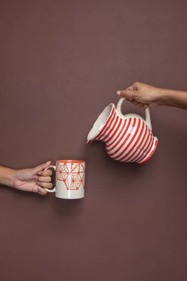 JUGS & CARAFES Striper Red Ceramic Water Jug