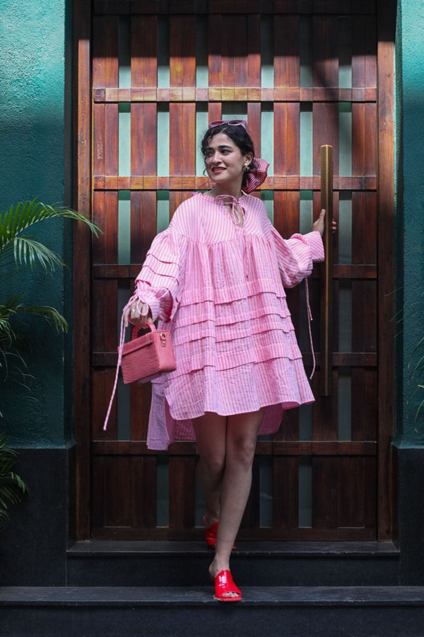 Summer Lines Stripes Short Dress (Pink)