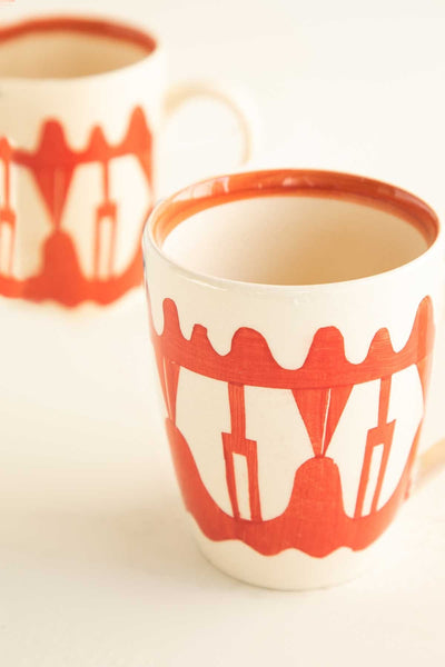MUGS & CUPS Sun Watcher Burgundy Ceramic Coffee Mug (Set Of 2)