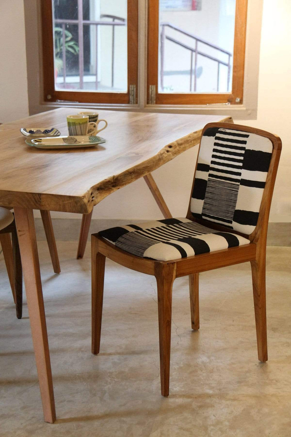 DINING TABLES Swerve Live Edge Acacia Wood And Metal Dining Table