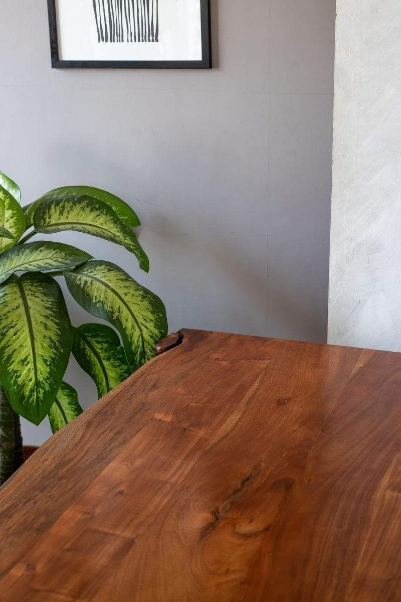 DINING TABLES Swerve Live Edge Acacia Wood And Metal Dining Table