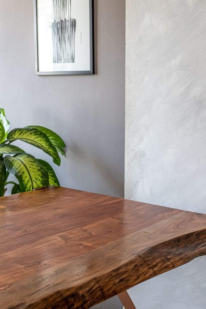 DINING TABLES Swerve Live Edge Acacia Wood And Metal Dining Table