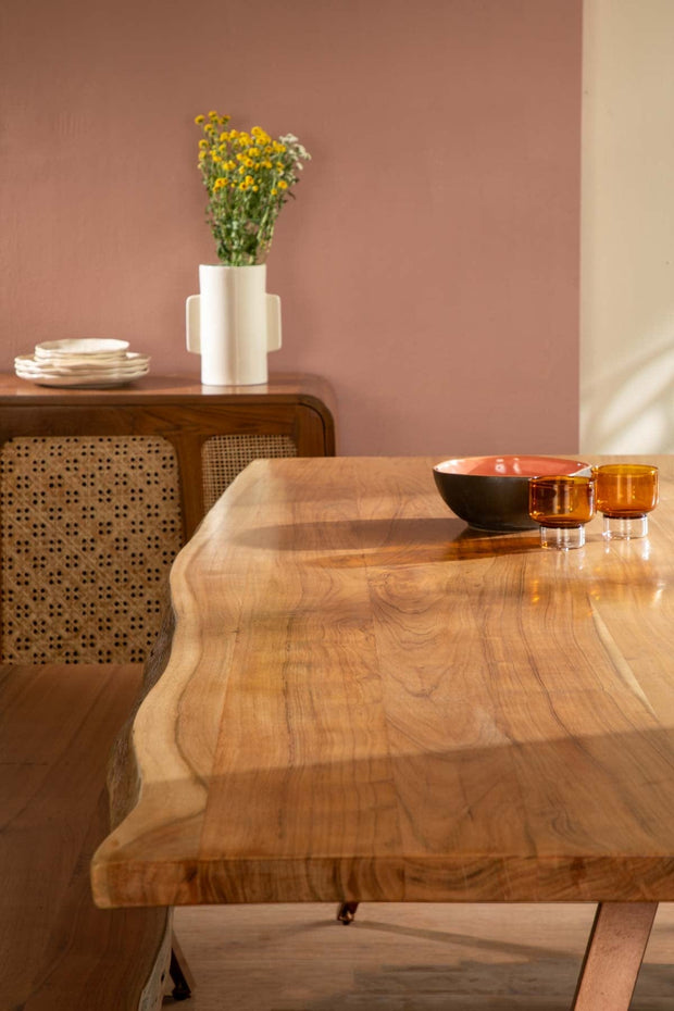 DINING TABLES Swerve Live Edge Acacia Wood And Metal Dining Table