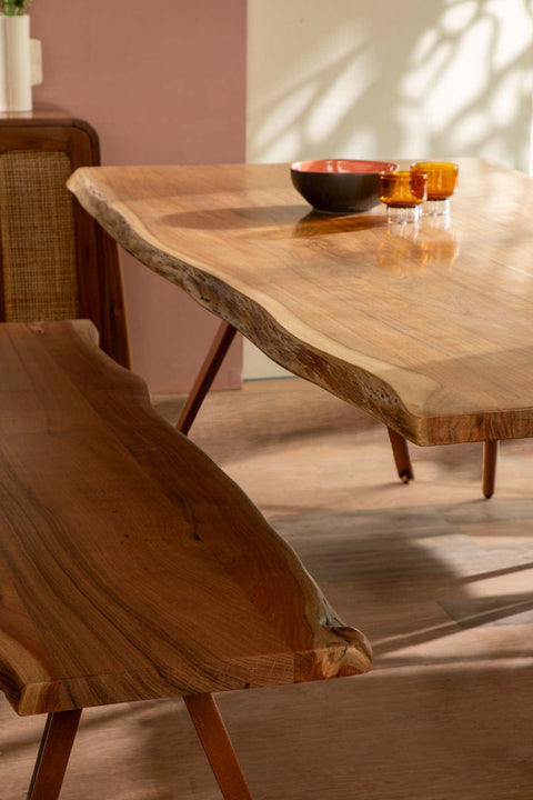 DINING TABLES Swerve Live Edge Acacia Wood And Metal Dining Table