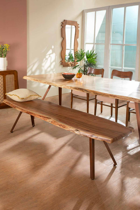 DINING TABLES Swerve Live Edge Acacia Wood And Metal Dining Table