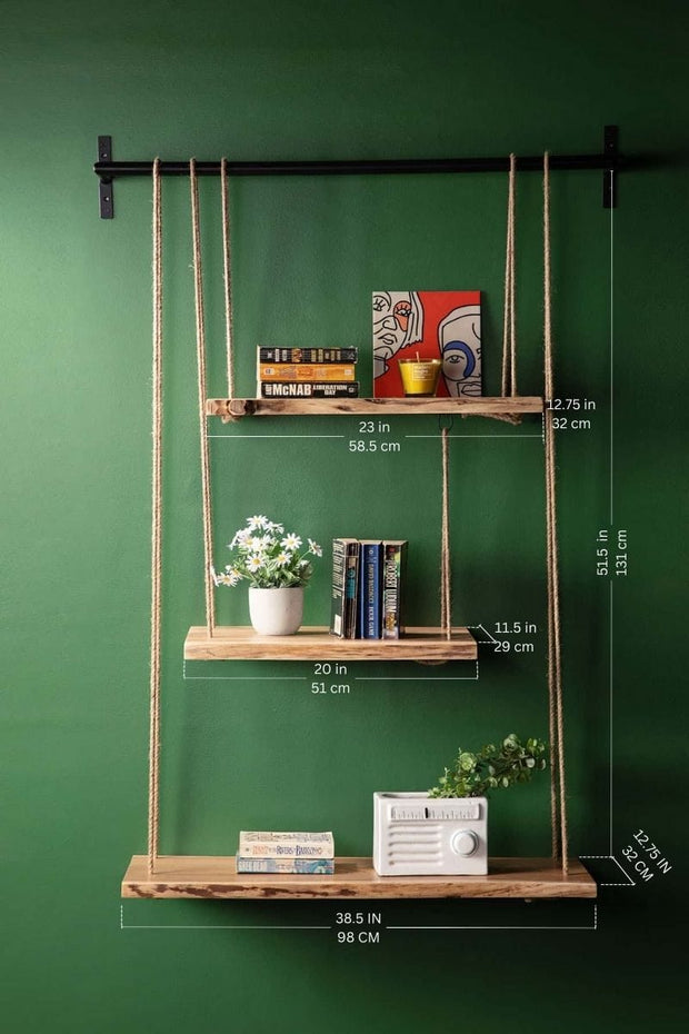 BOOKSHELVES Swinger Acacia Wood And Rope Bookshelf