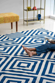 WOVEN & TEXTURED RUGS Tal Zig Zag Grid Woven Rug (Blue And White)