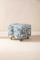 Tamara Pouffe in Medallion Tree Indigo Fabric