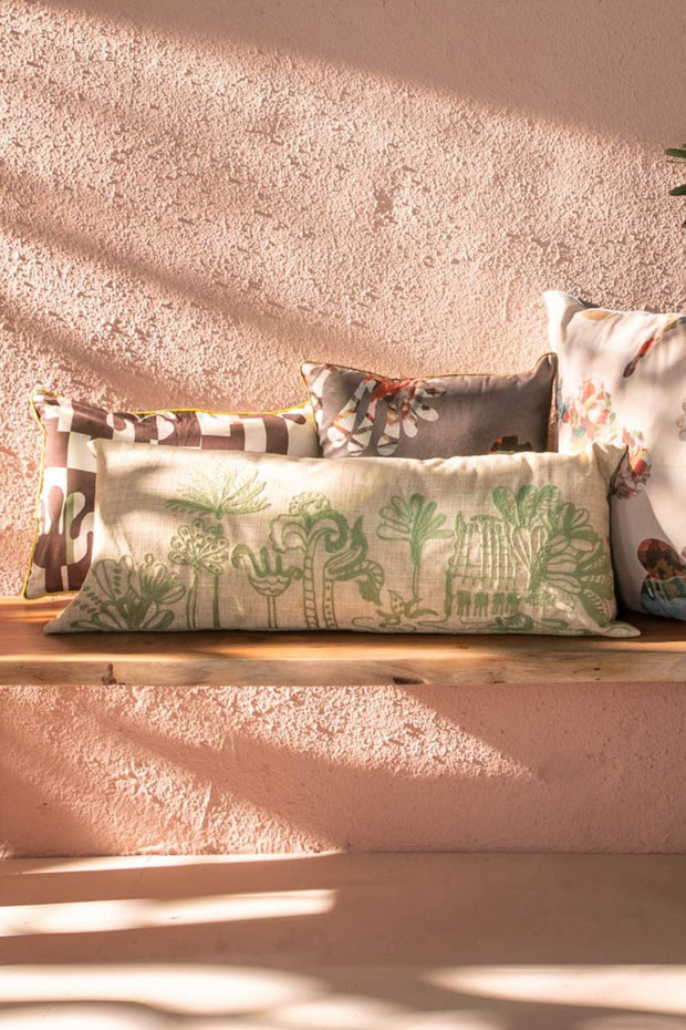 PRINT & PATTERN CUSHIONS Temple Palms  Sage Green Cushion Cover (36 Cm X 90 Cm)