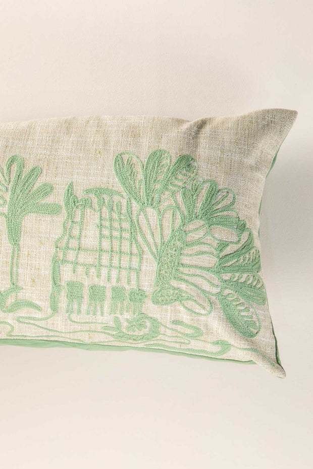 PRINT & PATTERN CUSHIONS Temple Palms  Sage Green Cushion Cover (36 Cm X 90 Cm)