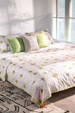 PRINT & PATTERN BEDCOVERS Temple Palms Pure Cotton Bedcover (Stone)