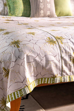 PRINT & PATTERN BEDCOVERS Temple Palms Pure Cotton Bedcover (Stone)