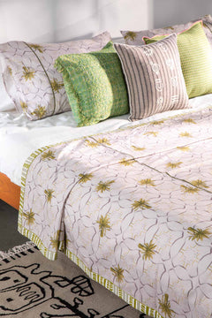 PRINT & PATTERN BEDCOVERS Temple Palms Pure Cotton Bedcover (Stone)