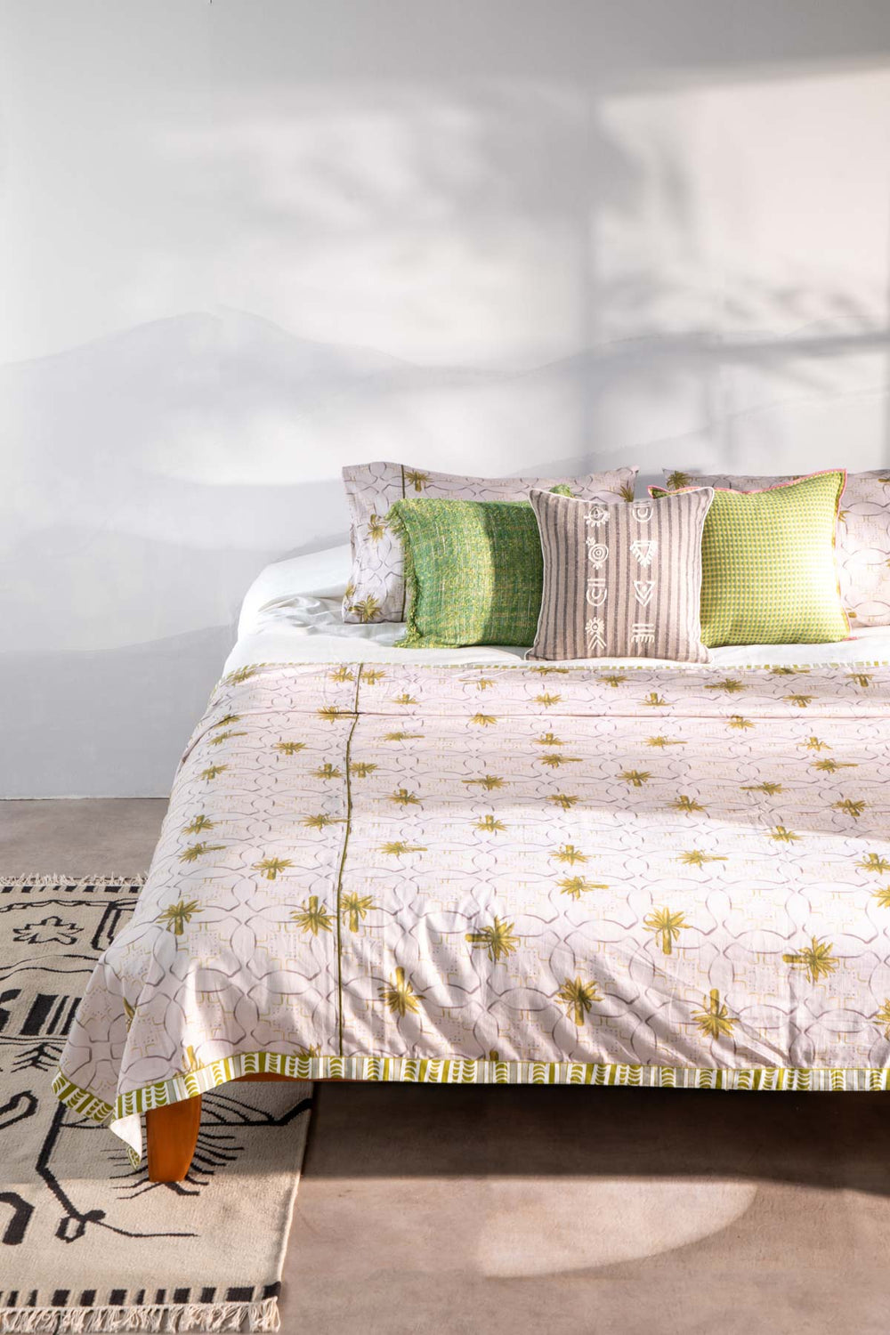 PRINT & PATTERN BEDCOVERS Temple Palms Pure Cotton Bedcover (Stone)