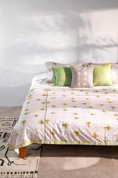PRINT & PATTERN BEDCOVERS Temple Palms Pure Cotton Bedcover (Stone)
