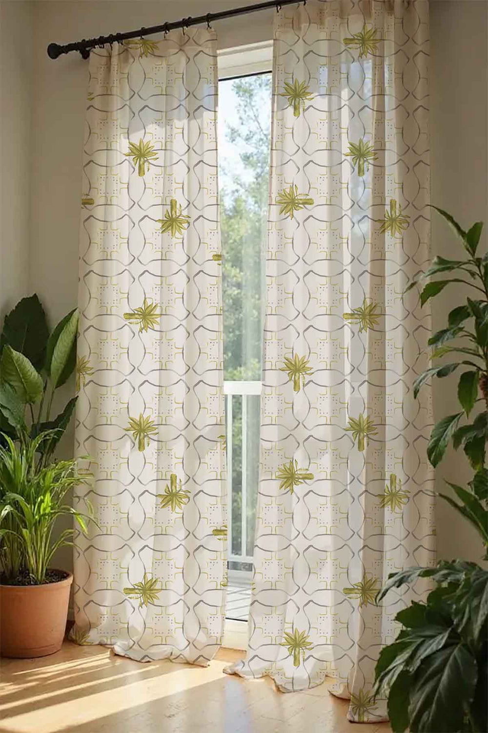 CURTAINS Temple Palms  Stone Sheer Curtain