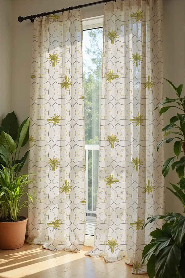 Temple Palms  Stone Sheer Fabric And Curtains