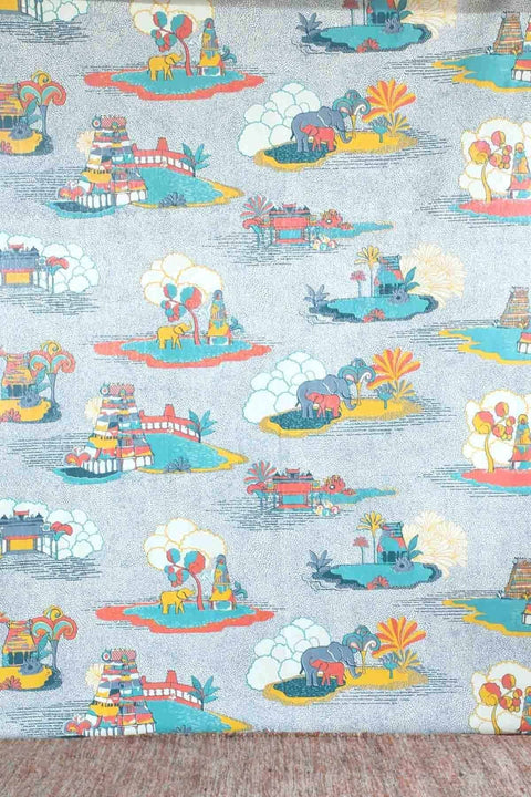 PRINT & PATTERN HEAVY FABRICS Temple Town Printed Heavy Fabric And Curtains (Yellow And Grey)