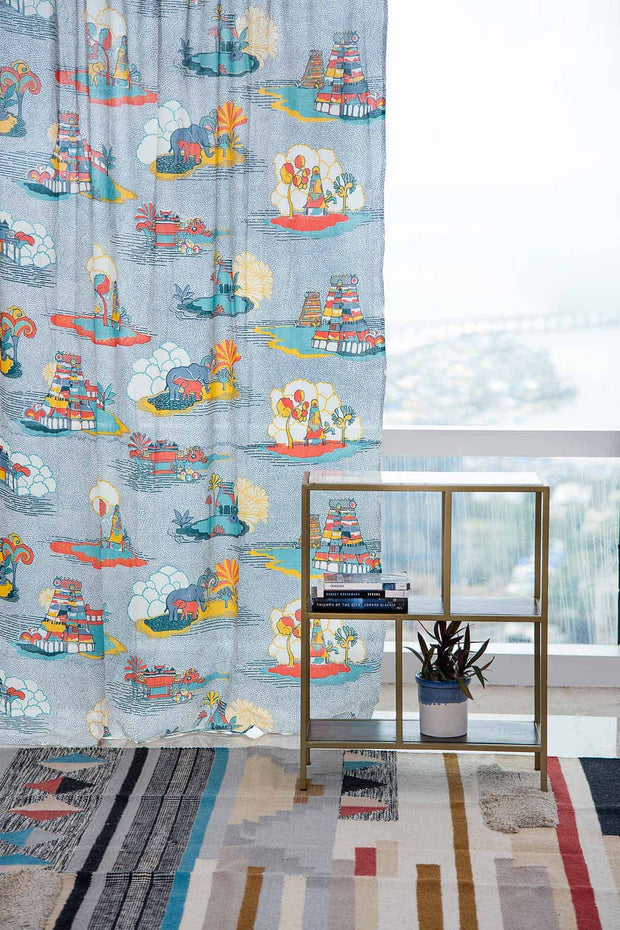 PRINT & PATTERN SHEER FABRICS Temple Town Sheer Fabric And Curtains (Grey)