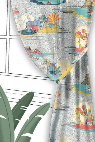 PRINT & PATTERN SHEER FABRICS Temple Town Sheer Fabric And Curtains (Grey)