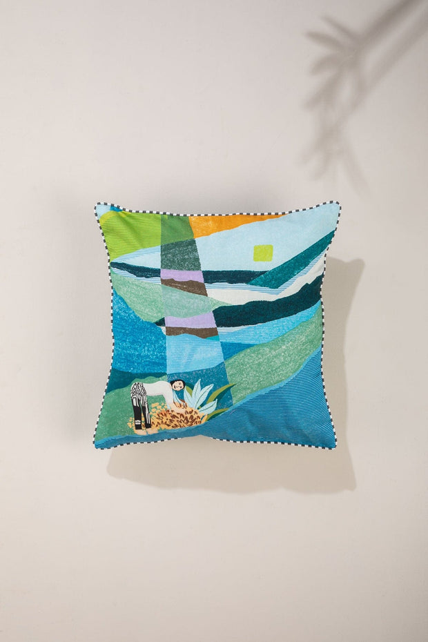PRINT & PATTERN CUSHIONS Tending The Land Blue Fields Cushion Cover (46 X 46 Cm)