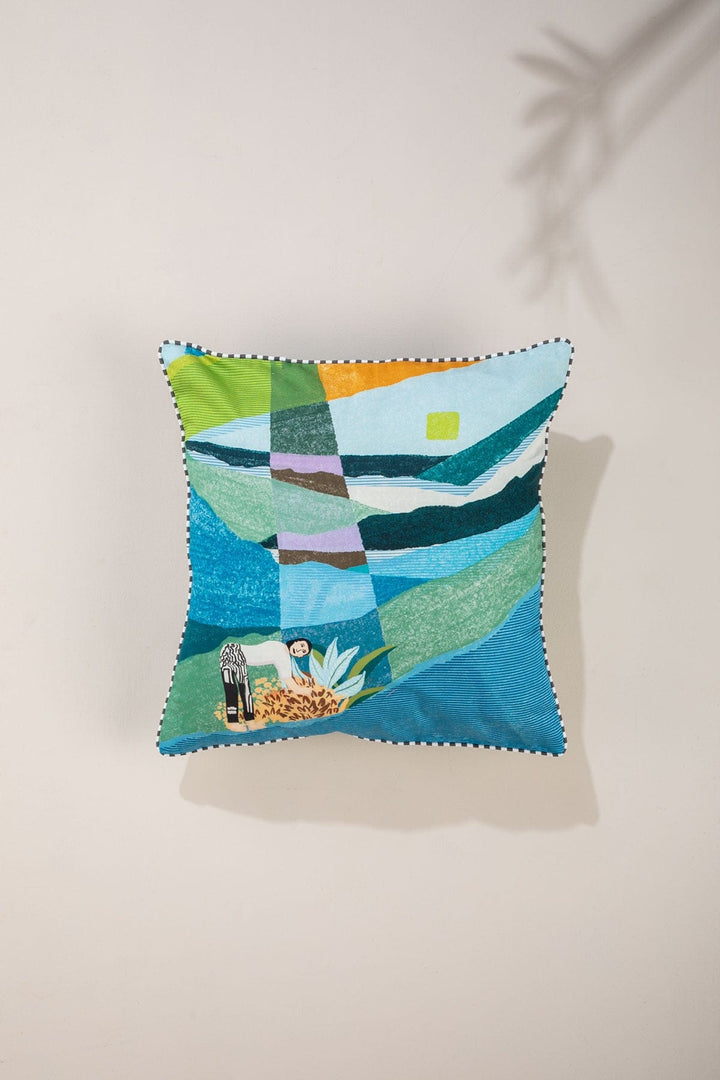 PRINT & PATTERN CUSHIONS Tending The Land Blue Fields Cushion Cover (46 X 46 Cm)