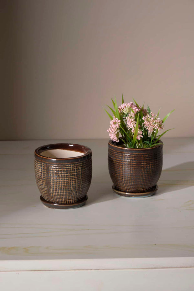HERB PLANTERS Tiny Checkered Grey Herb Planter With Tray