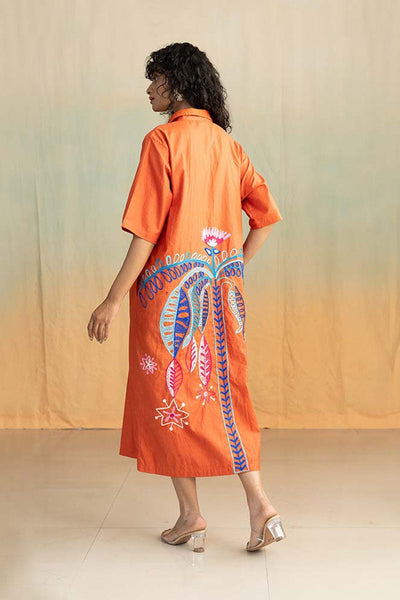 DRESSES Toddy Palm Embroidered Midi Dress (Radiant Rust)