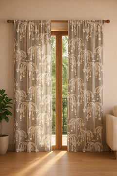 Toddy Plam Taupe Printed Heavy Fabric And Curtains
