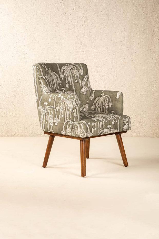 PRINT & PATTERN UPHOLSTERY FABRICS Toddy Palm Moss Grey Printed Upholstery Fabric
