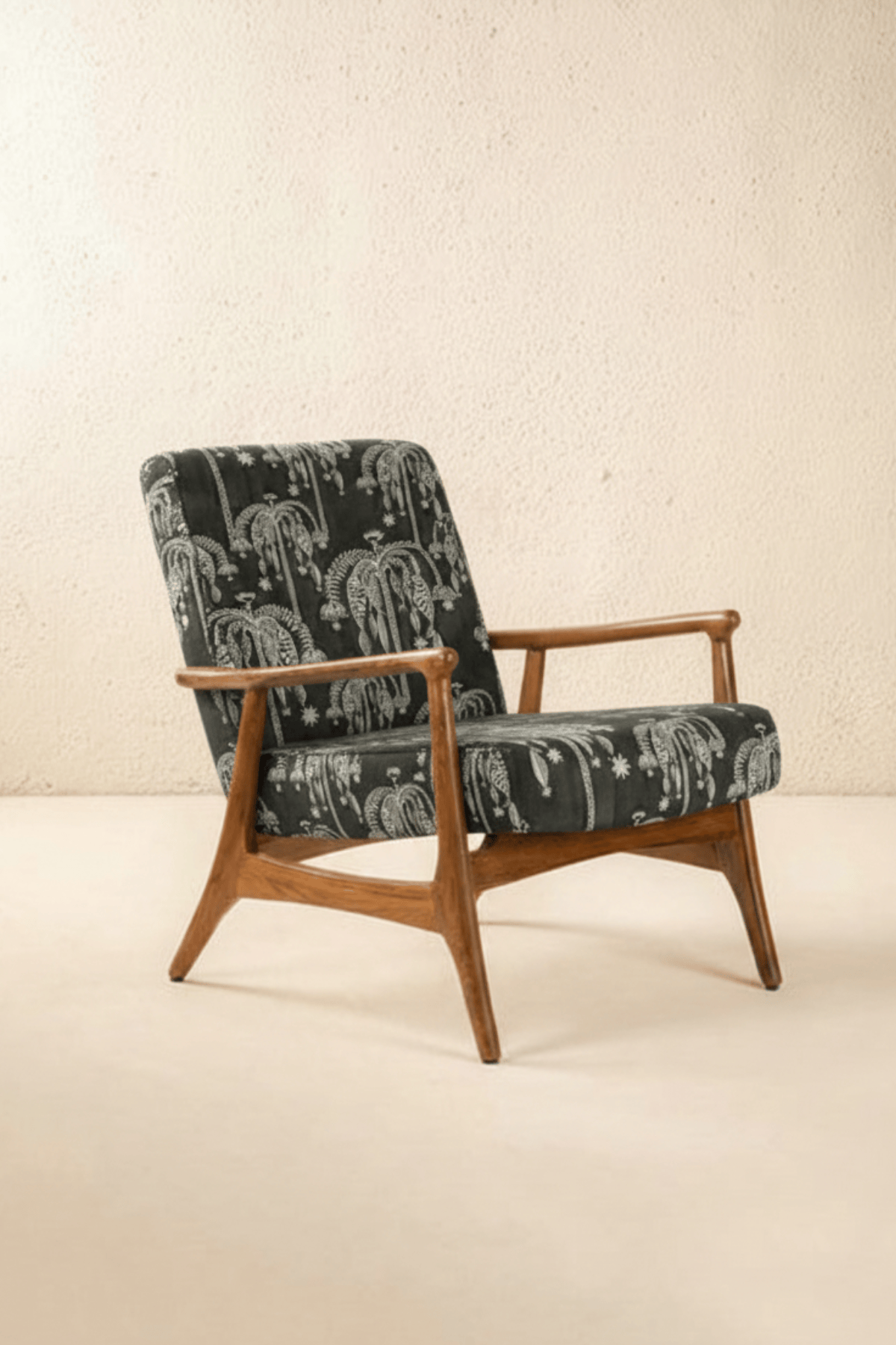 PRINT & PATTERN UPHOLSTERY FABRICS Toddy Palm Moss Grey Printed Upholstery Fabric