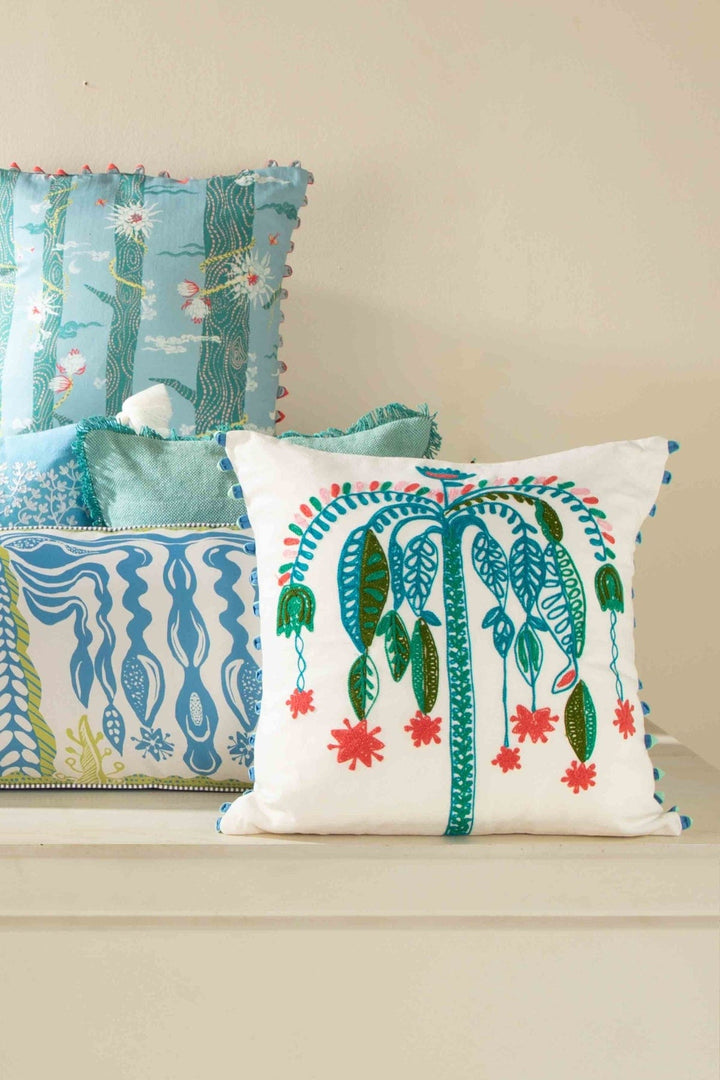 ACCENT CUSHIONS Tody Palm Aqua Green Cushion Cover (46 Cm X 46 Cm)