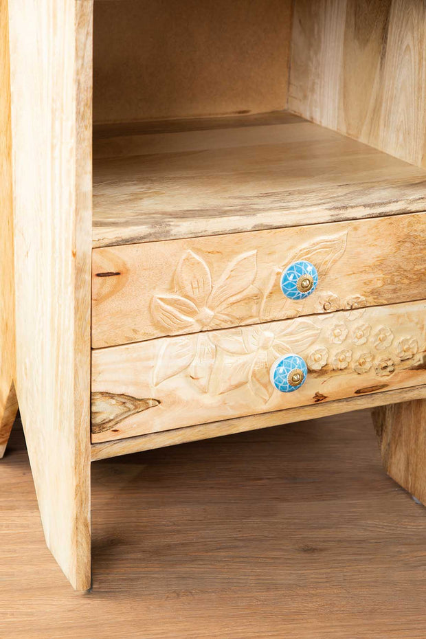 BEDSIDE TABLES Tree Tops Hand Carved Bedside Table