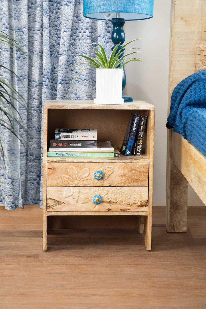 BEDSIDE TABLES Tree Tops Hand Carved Bedside Table