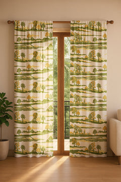 Treeline Land  Field Green Sheer Fabric And Curtains