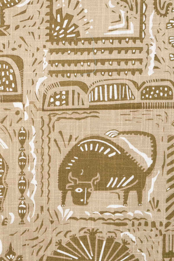 Udanti Printed Heavy Fabric And Curtains (Taupe)