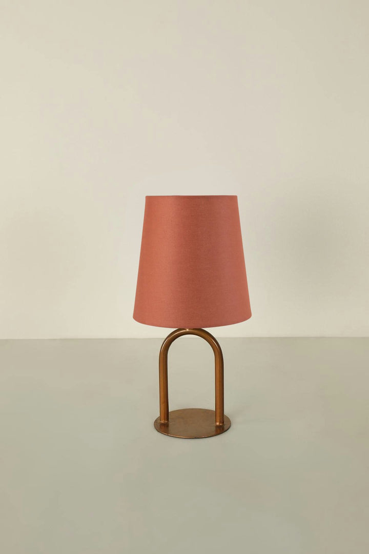 Ura Rose Gold Table Lamp with Solid Taper Lampshade (Rust Red)