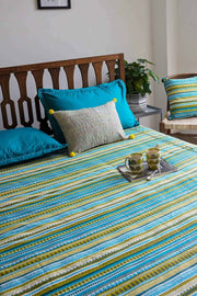 PRINT & PATTERN BEDCOVERS Valli Pure Cotton Bedcover (Olive Green And Teal)