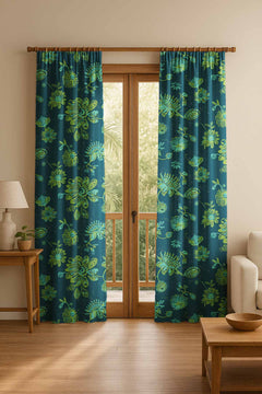 Vidari Midnight Green Cotton Drapes And Blinds