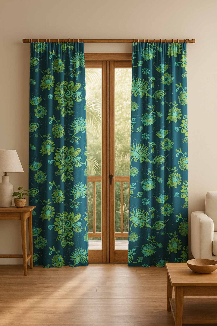PRINT & PATTERN HEAVY FABRICS Vidari Midnight Green Printed Heavy Fabric And Curtains