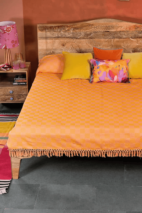 SOLID & TEXTURED BEDCOVERS Waffle Woven Cotton Bedcover (Sunset Peach)