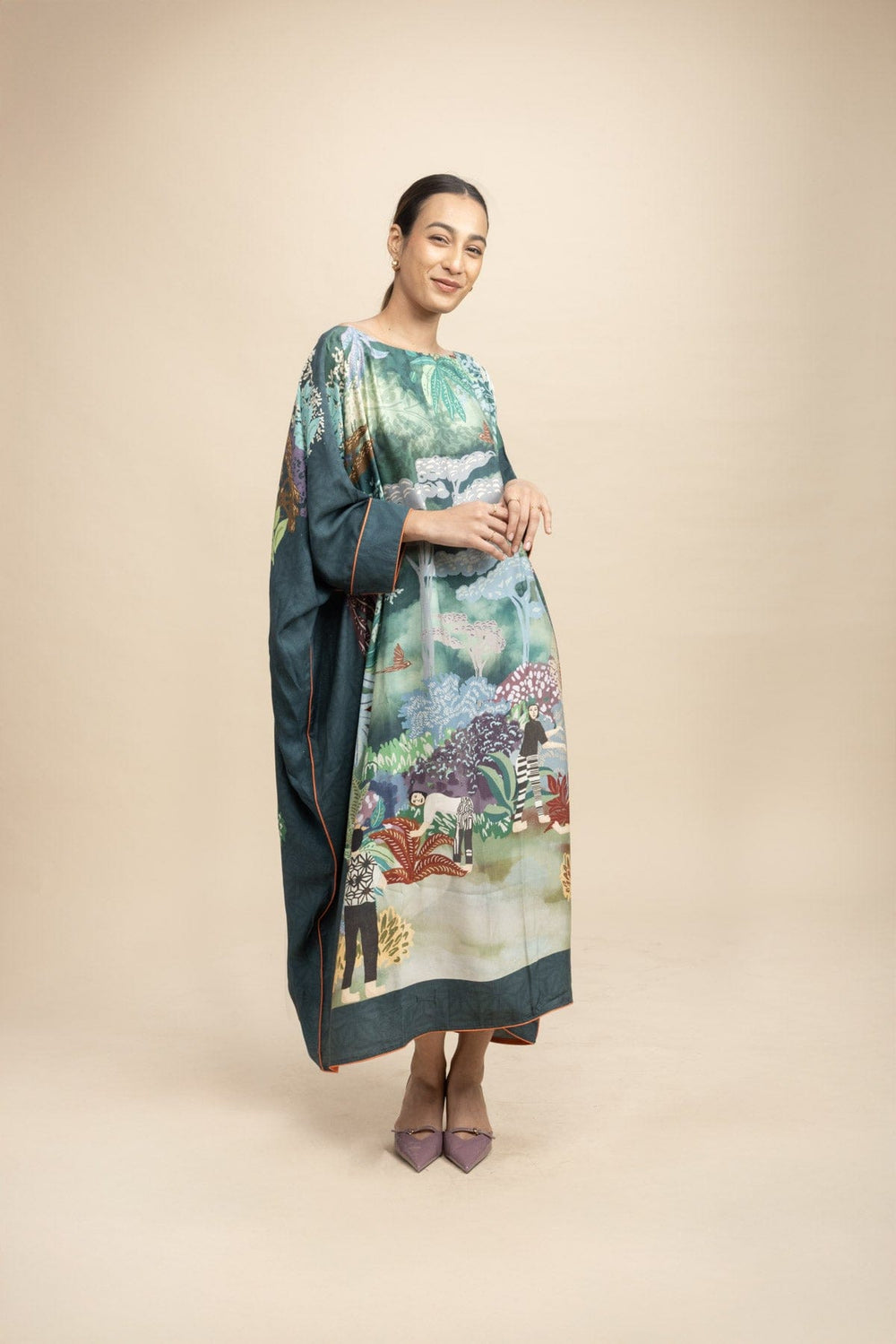 Whisper Of The Wilderness Kaftan Dress (Nightsky Teal)