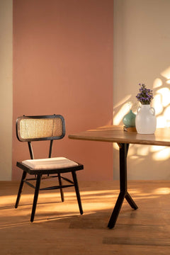 Wicker And Teak Wood Dining Chair (Charcoal)