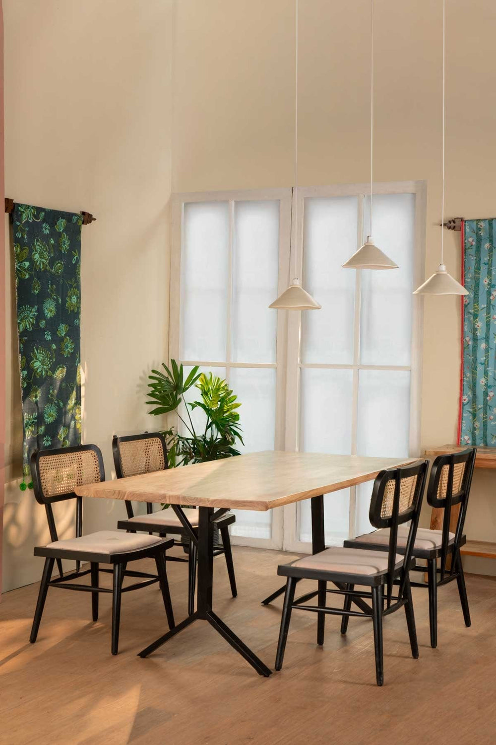 DINING CHAIRS Wicker And Teak Wood Dining Chair (Charcoal)