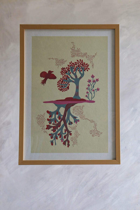 WALL ACCENTS Wonderland Tree Wall Art (Neutral And Red)