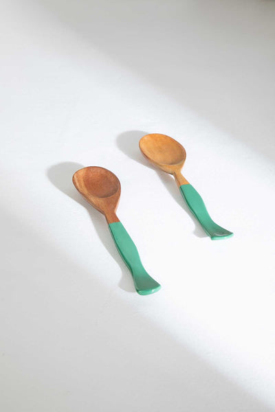 SERVING CUTLERY Wooden Sage Green Serving Spoon (Set of 2)