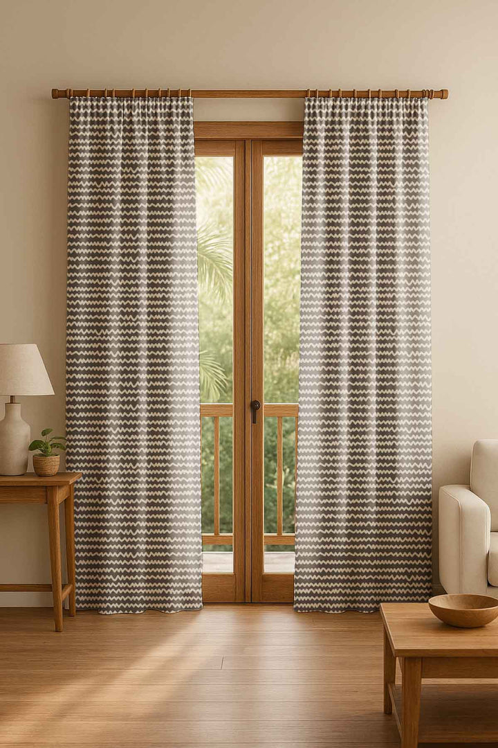 PRINT & PATTERN HEAVY FABRICS Worli Water Printed Heavy Fabric And Curtains (Taupe)